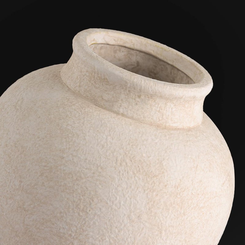 ooit Ceramic Flower Vase, 6.7 Inch White Flower Vase Rustic Farmhouse Decorative Vase Floral Pottery Vases for Home Decor Table Living Room Entryway Mantel Bookshelf Bedroom Bathroom Kitchen - White - Image 3
